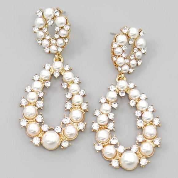 Pearl and Crystal Teardrop Statement Earrings - Picture 1 of 15